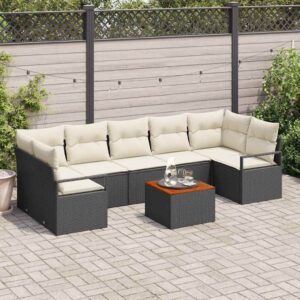 Set Divano da Giardino con cuscino 8 pcs Nero Poly Rattan