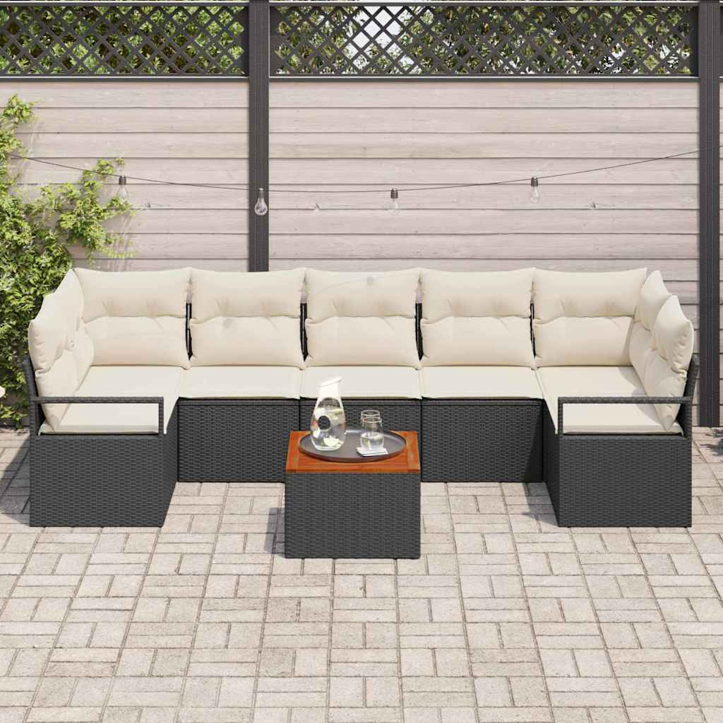 Set Divano da Giardino con cuscino 8 pcs Nero Poly Rattan - immagine 3
