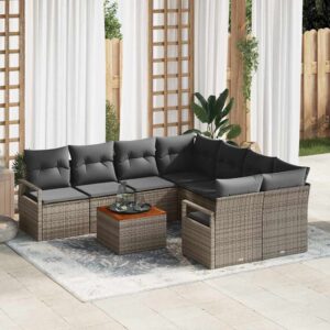 Set Divano da Giardino con cuscino 9 pcs Grigio Poly Rattan