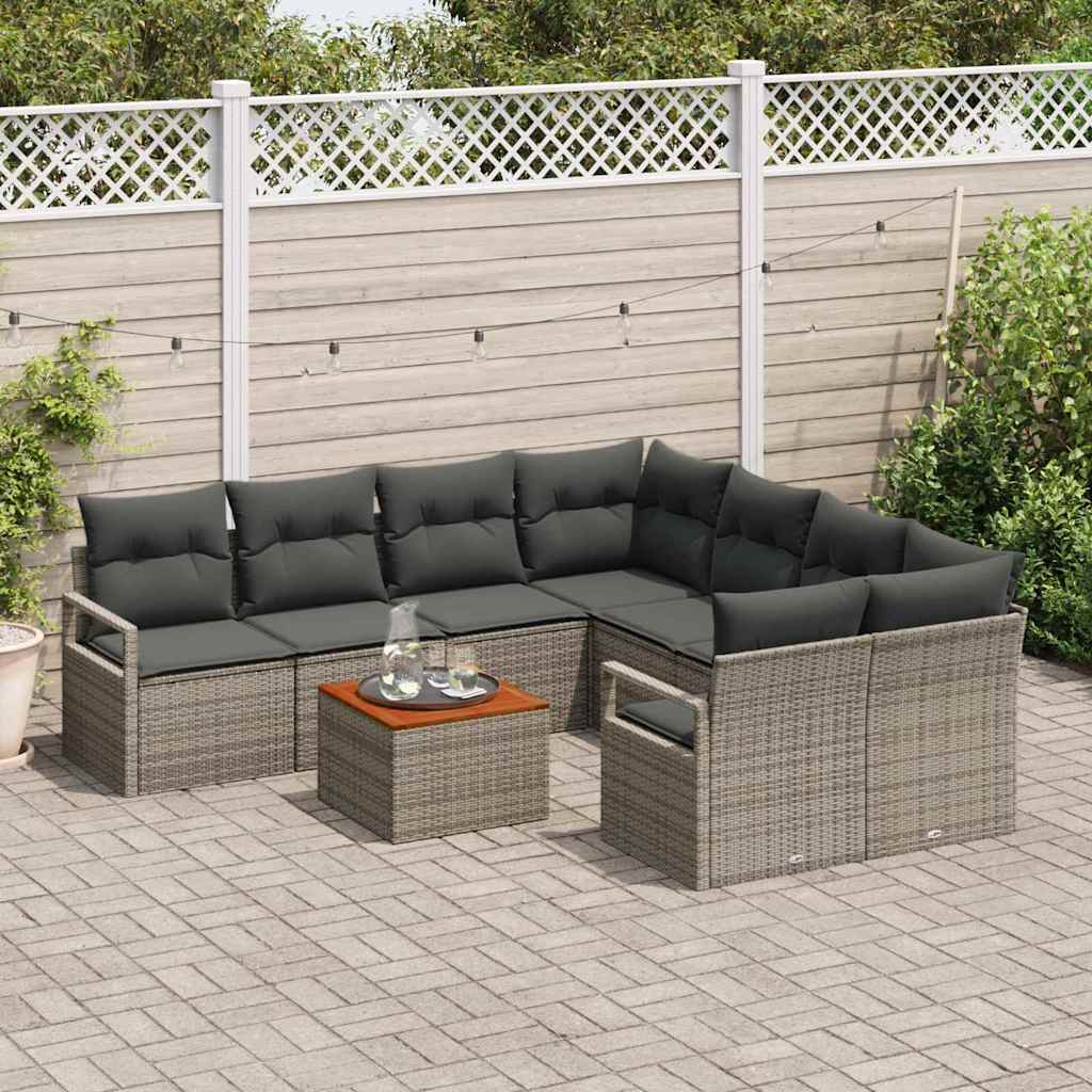 Set Divano da Giardino con cuscino 9 pcs Grigio Poly Rattan - immagine 3