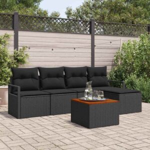 Set Divano da Giardino con cuscino 6 pcs Nero Poly Rattan
