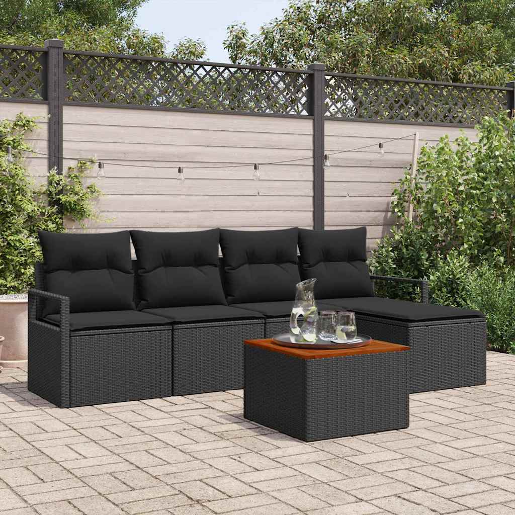 Set Divano da Giardino con cuscino 6 pcs Nero Poly Rattan