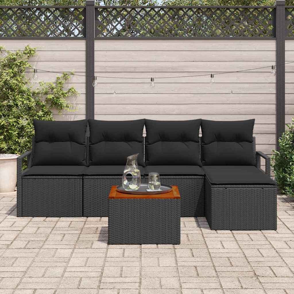 Set Divano da Giardino con cuscino 6 pcs Nero Poly Rattan - immagine 3