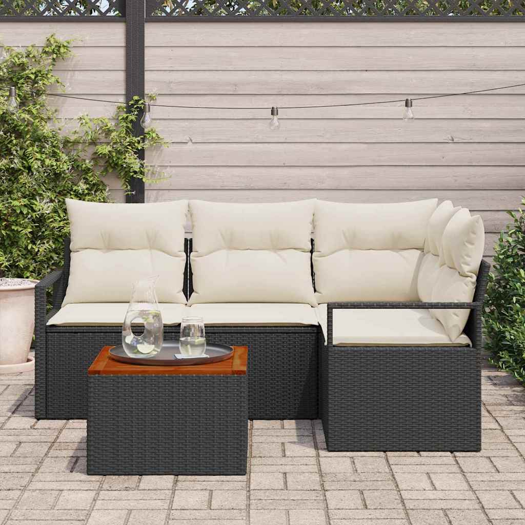 Set Divano da Giardino con cuscino 5 pcs Nero Poly Rattan - immagine 3