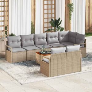 Set Divano da Giardino con cuscino 9 pcs Beige Poly Rattan