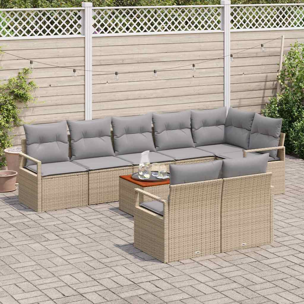 Set Divano da Giardino con cuscino 9 pcs Beige Poly Rattan - immagine 3