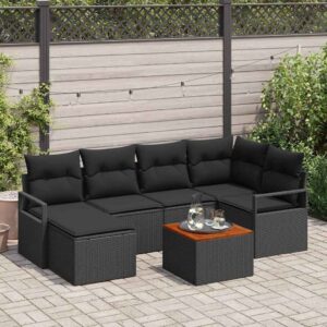 Set Divano da Giardino con cuscino 7 pcs Nero Poly Rattan