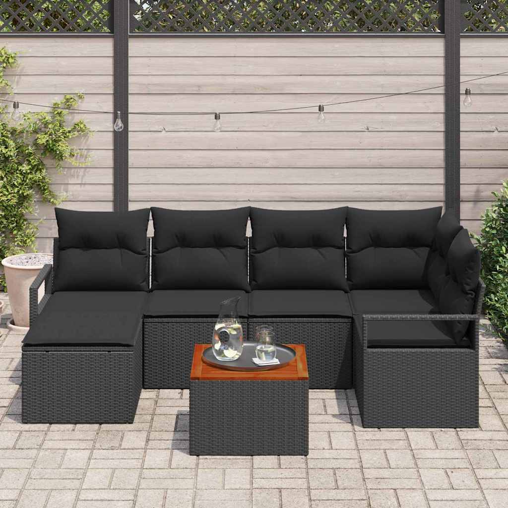 Set Divano da Giardino con cuscino 7 pcs Nero Poly Rattan - immagine 3