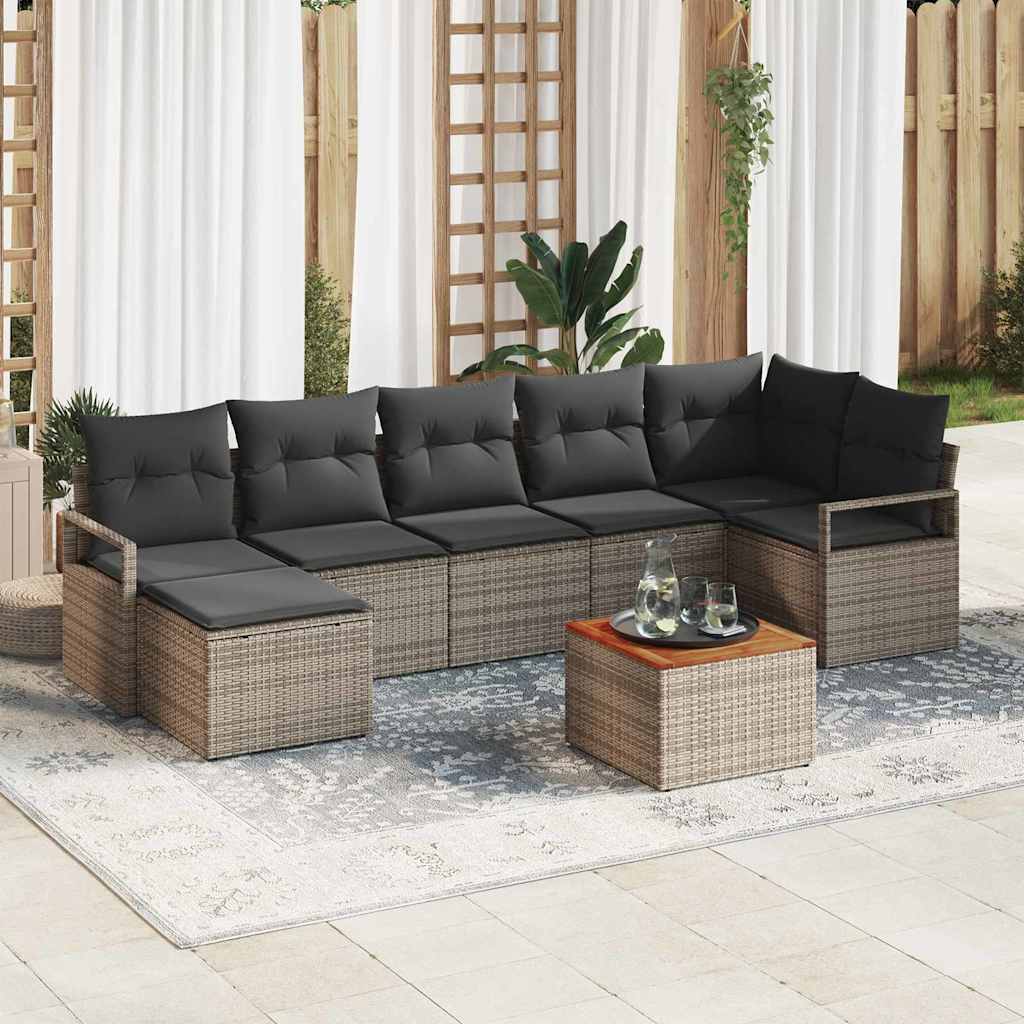 Set Divano da Giardino con cuscino 8 pcs Grigio Poly Rattan