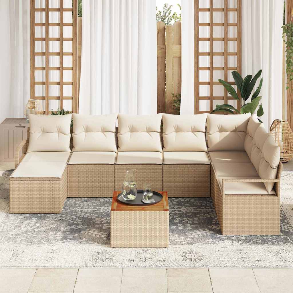 Set Divano da Giardino con cuscino 9 pcs Beige Poly Rattan - immagine 3