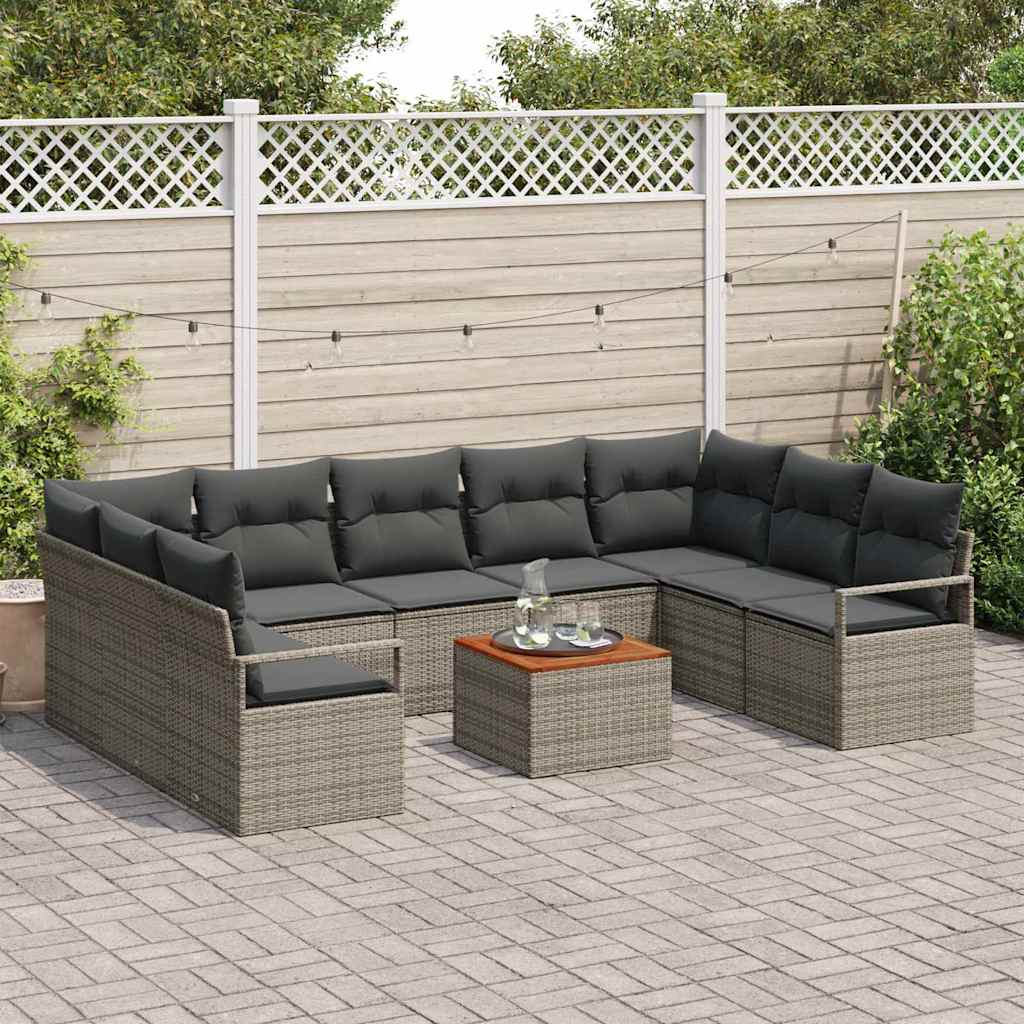 Set Divano da Giardino con cuscino 10 pcs Grigio Poly Rattan - immagine 3