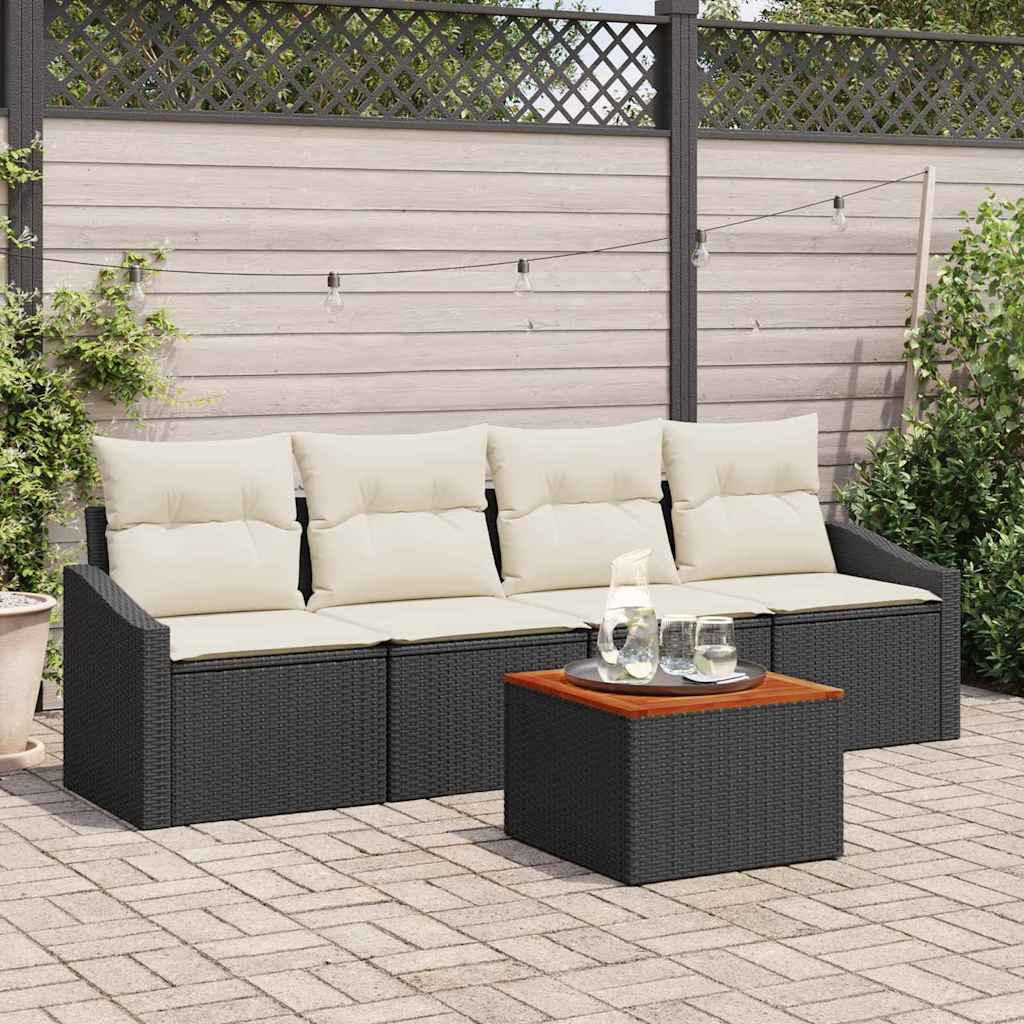 Set Divano da Giardino con cuscino 5 pcs Nero Poly Rattan