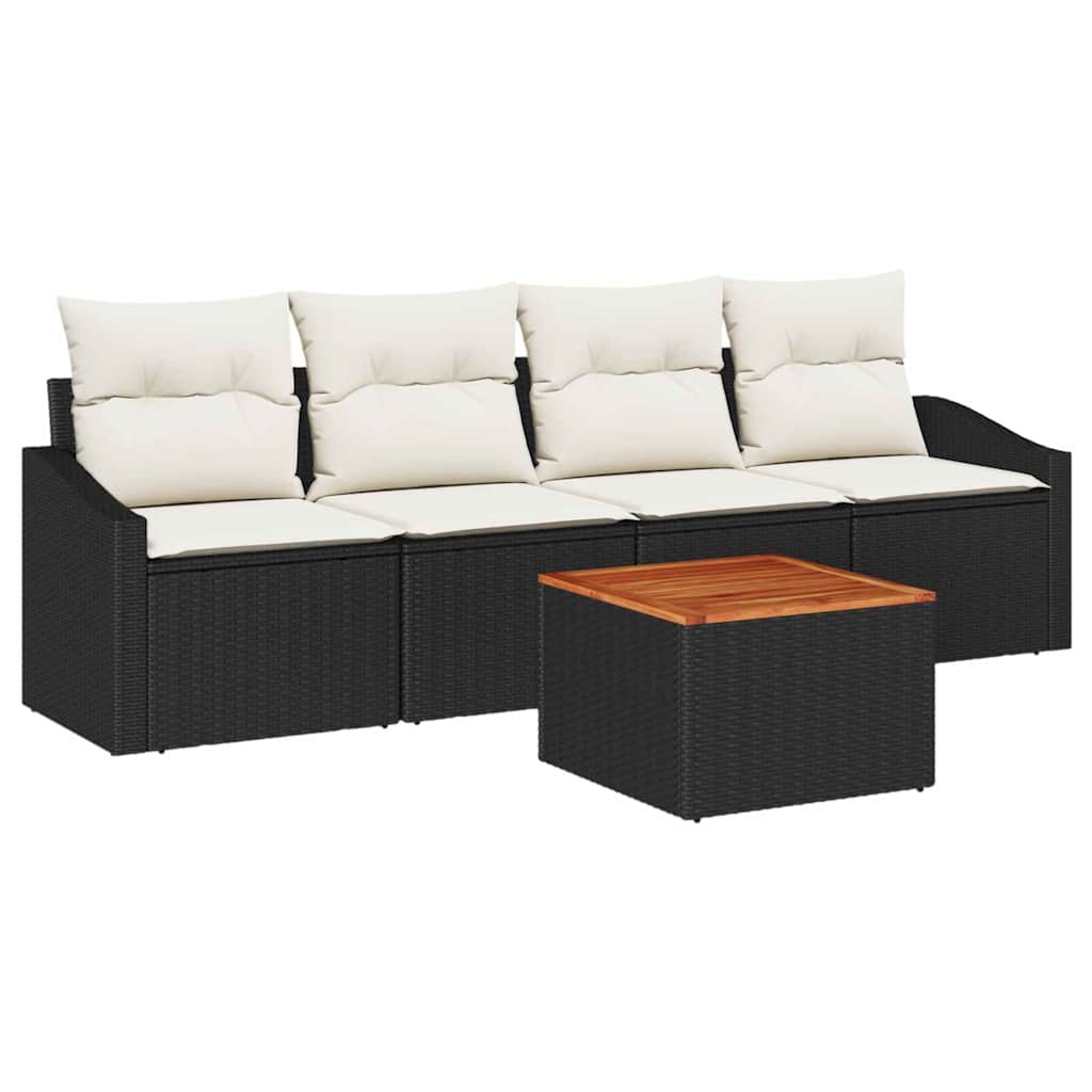 Set Divano da Giardino con cuscino 5 pcs Nero Poly Rattan - immagine 2