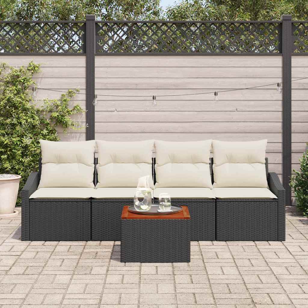 Set Divano da Giardino con cuscino 5 pcs Nero Poly Rattan - immagine 3