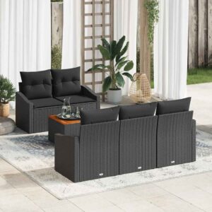 Set Divano da Giardino con cuscino 6 pcs Nero Poly Rattan