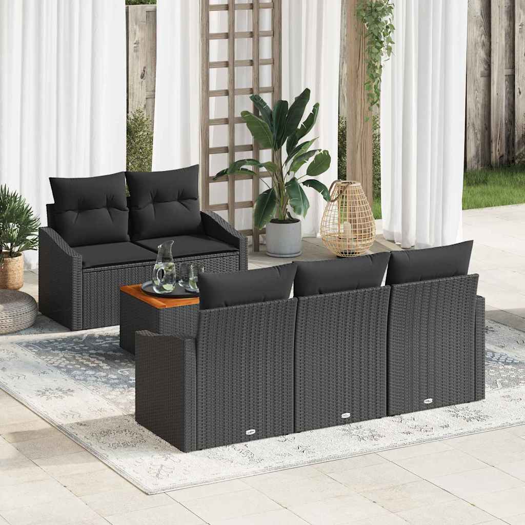 Set Divano da Giardino con cuscino 6 pcs Nero Poly Rattan