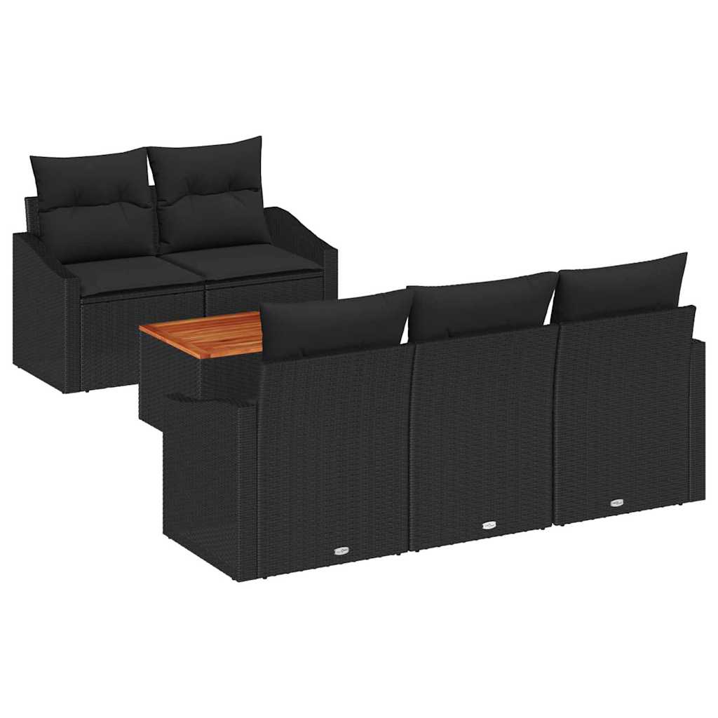 Set Divano da Giardino con cuscino 6 pcs Nero Poly Rattan - immagine 2