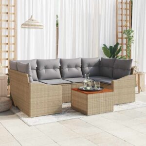 Set Divano da Giardino con cuscino 7 pcs Beige Poly Rattan
