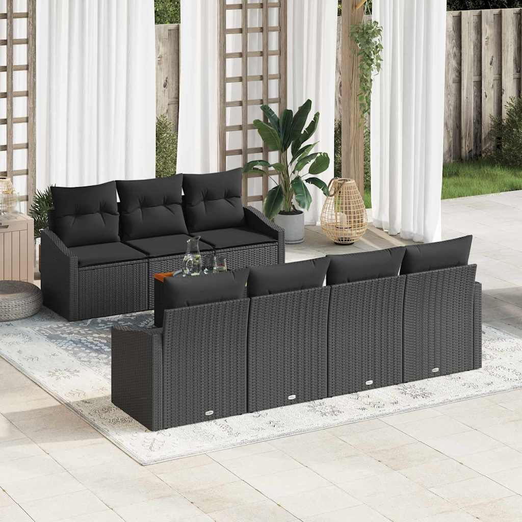 Set Divano da Giardino con cuscino 8 pcs Nero Poly Rattan