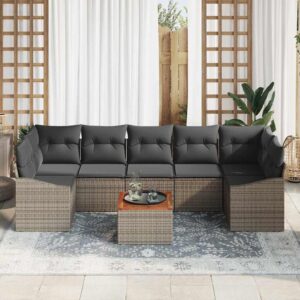 Set Divano da Giardino con cuscino 8 pcs Grigio Poly Rattan