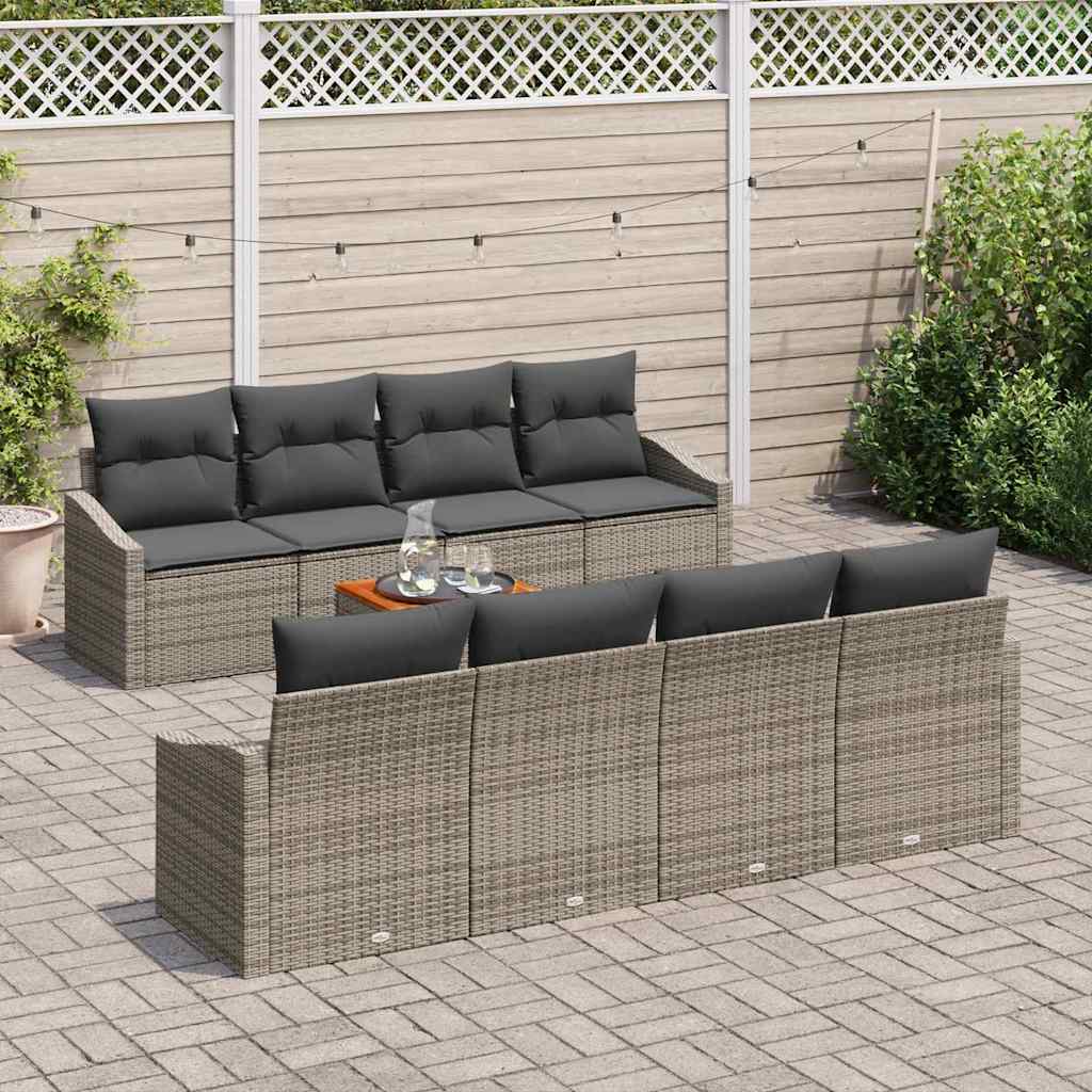 Set Divano da Giardino con cuscino 9 pcs Nero polyrattan - immagine 3