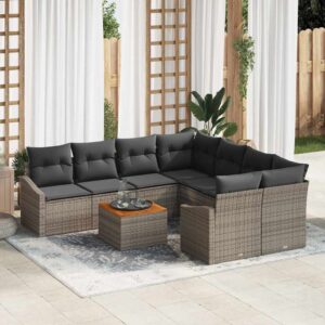 Set Divano da Giardino con cuscino 9 pcs Grigio Poly Rattan
