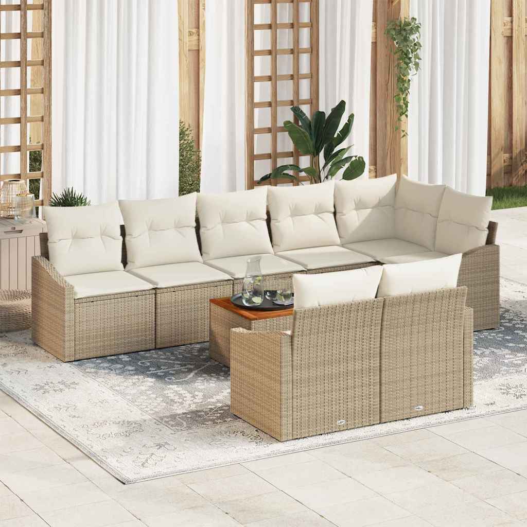 Set Divano da Giardino con cuscino 9 pcs Beige polyrattan
