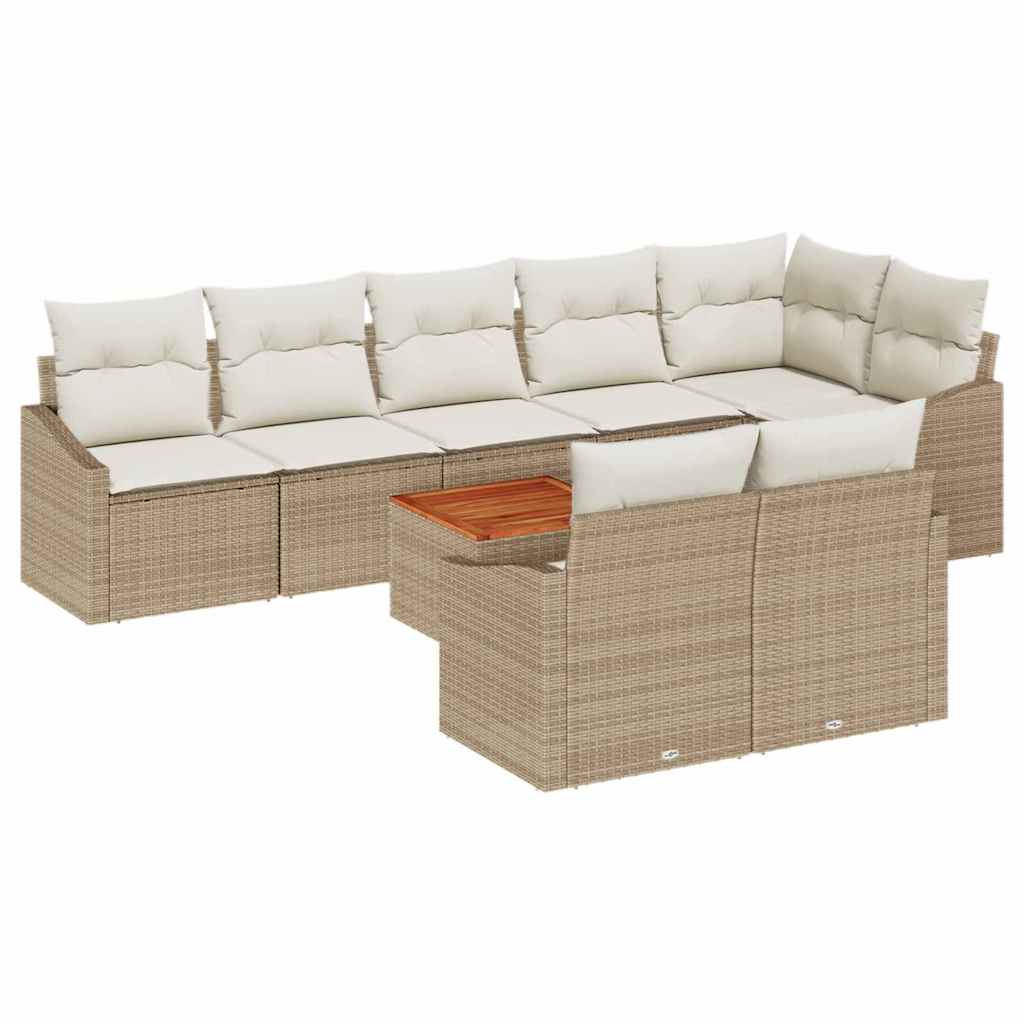 Set Divano da Giardino con cuscino 9 pcs Beige polyrattan - immagine 2
