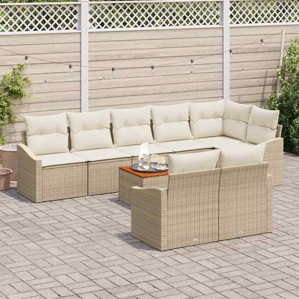 Set Divano da Giardino con cuscino 9 pcs Beige polyrattan - immagine 3