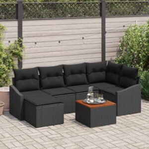 Set Divano da Giardino con cuscino 7 pcs Nero Poly Rattan