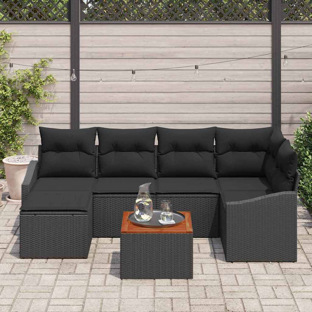 Set Divano da Giardino con cuscino 7 pcs Nero Poly Rattan - immagine 3