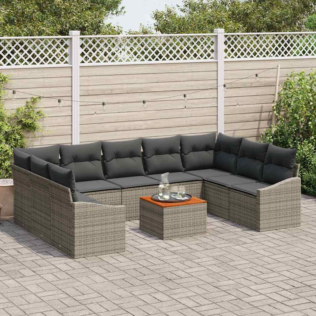 Set Divano da Giardino con cuscino 10 pcs Grigio Poly Rattan - immagine 3
