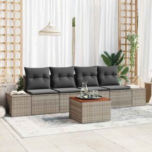 Set Divano da Giardino con cuscino 5 pcs Grigio Poly Rattan