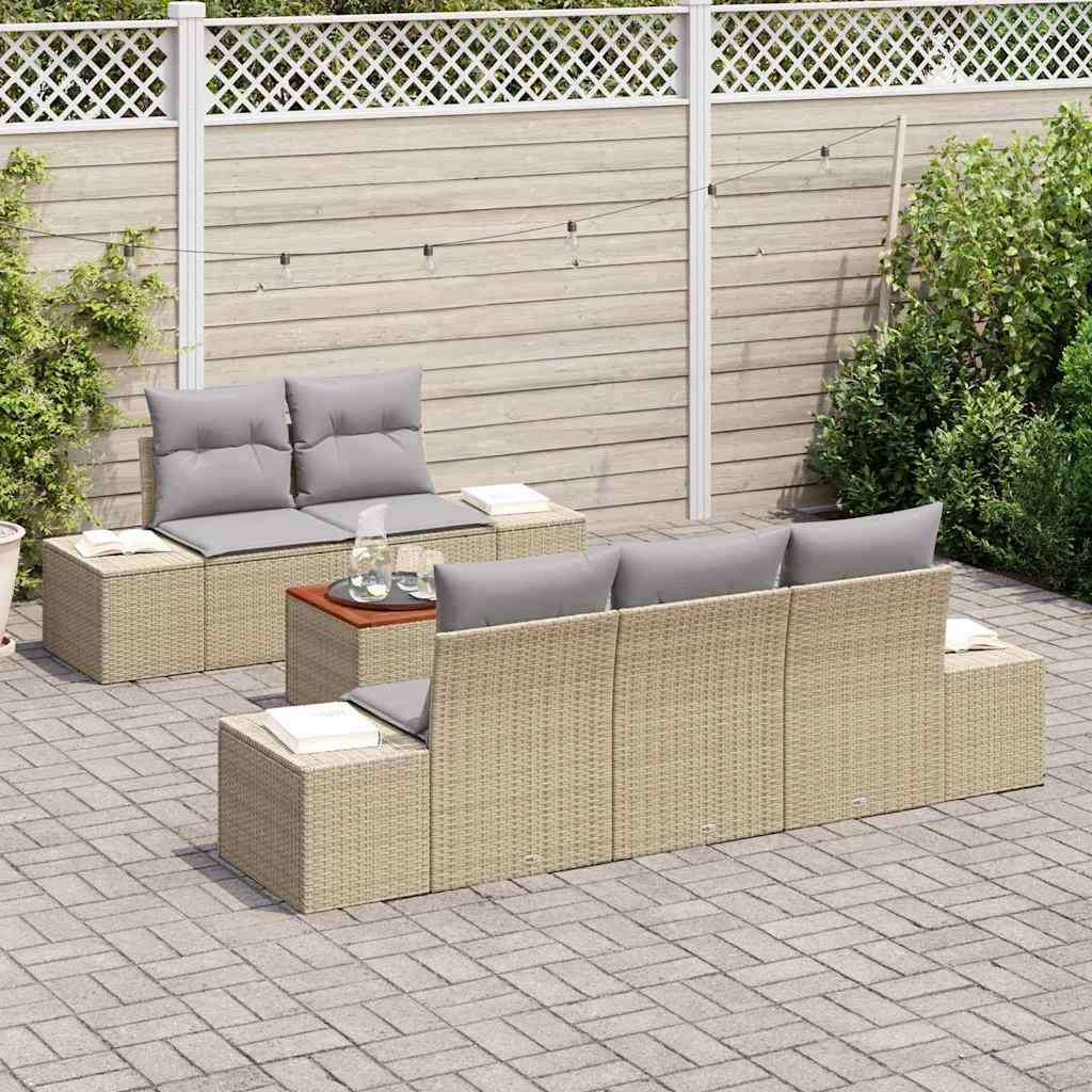 Set Divano da Giardino con cuscino 6 pcs Beige Poly Rattan - immagine 3