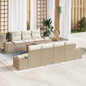 Set Divano da Giardino con cuscino 8 pcs Beige Poly Rattan