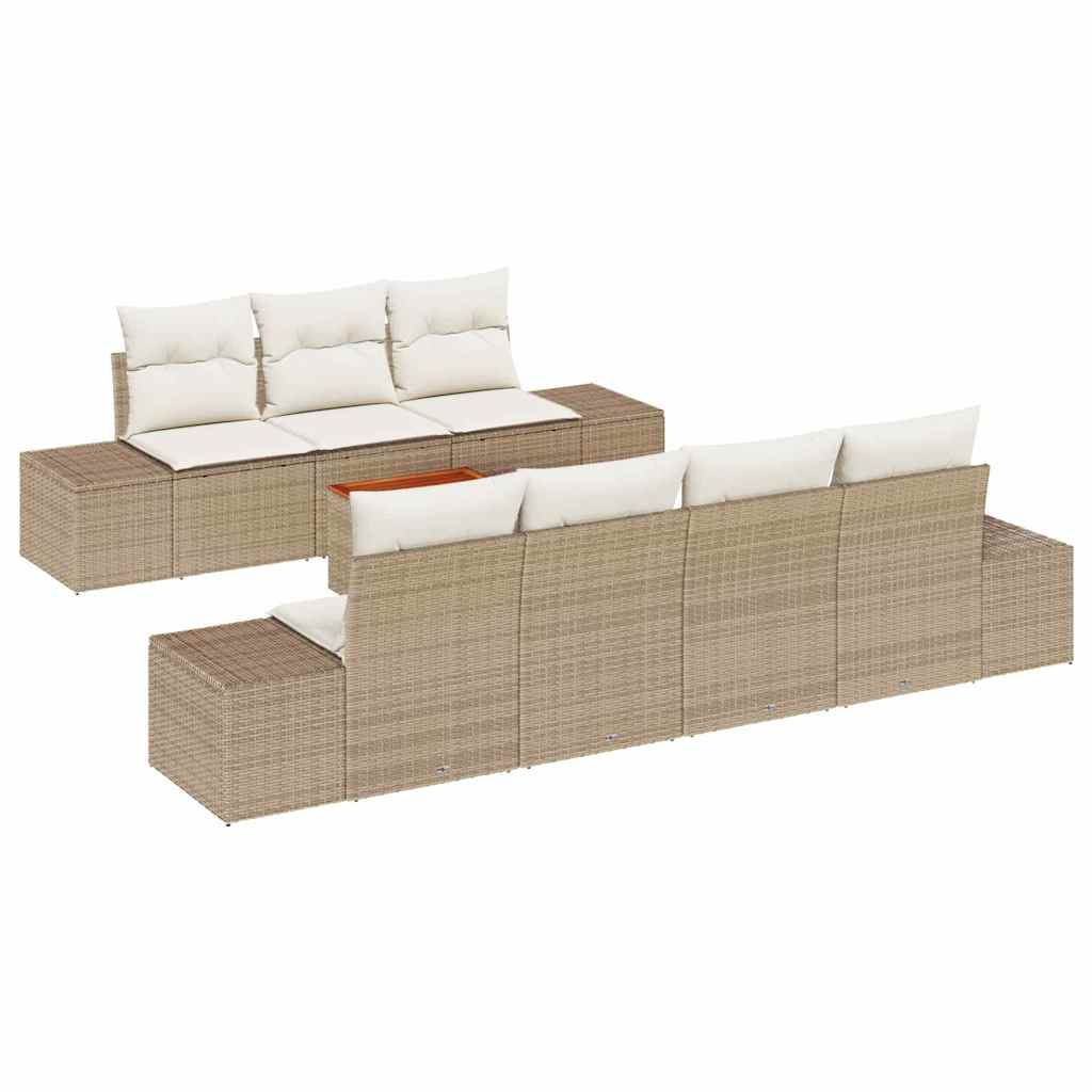 Set Divano da Giardino con cuscino 8 pcs Beige Poly Rattan - immagine 2