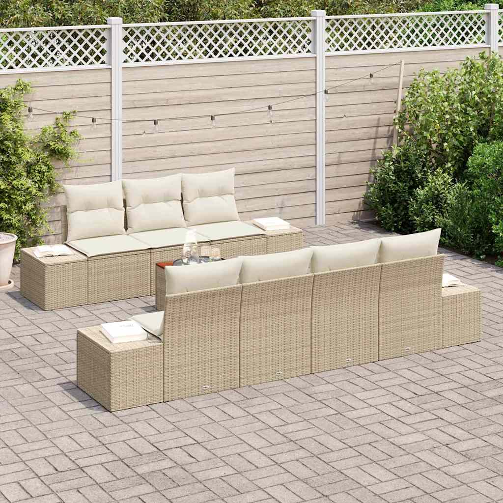 Set Divano da Giardino con cuscino 8 pcs Beige Poly Rattan - immagine 3