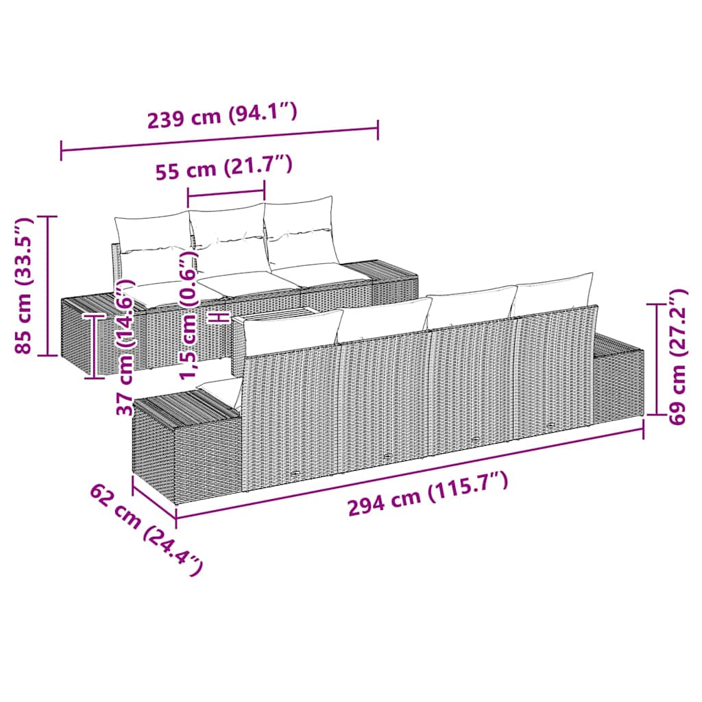 Set Divano da Giardino con cuscino 8 pcs Beige Poly Rattan - immagine 8