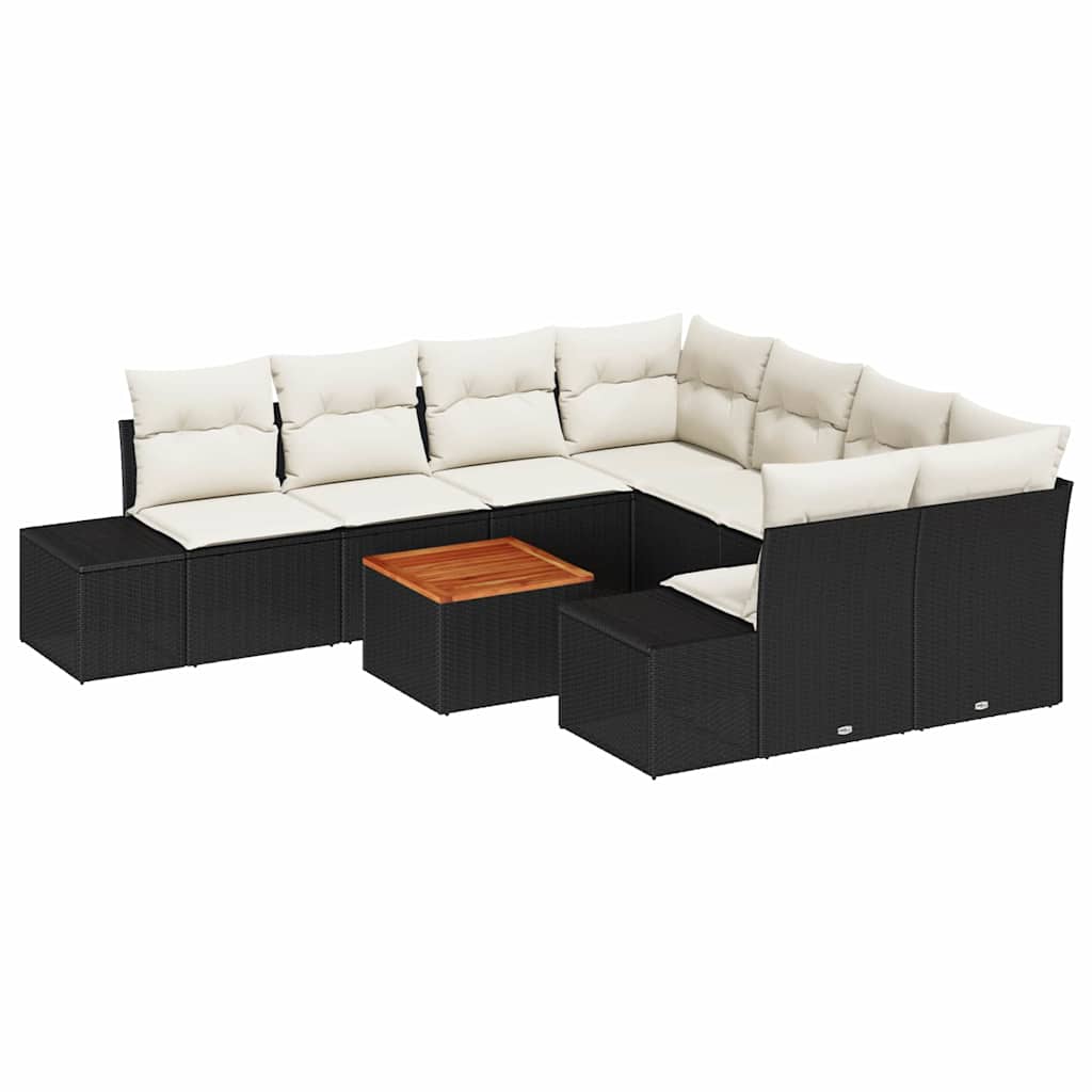 Set Divano da Giardino con cuscino 9 pcs Nero polyrattan - immagine 2