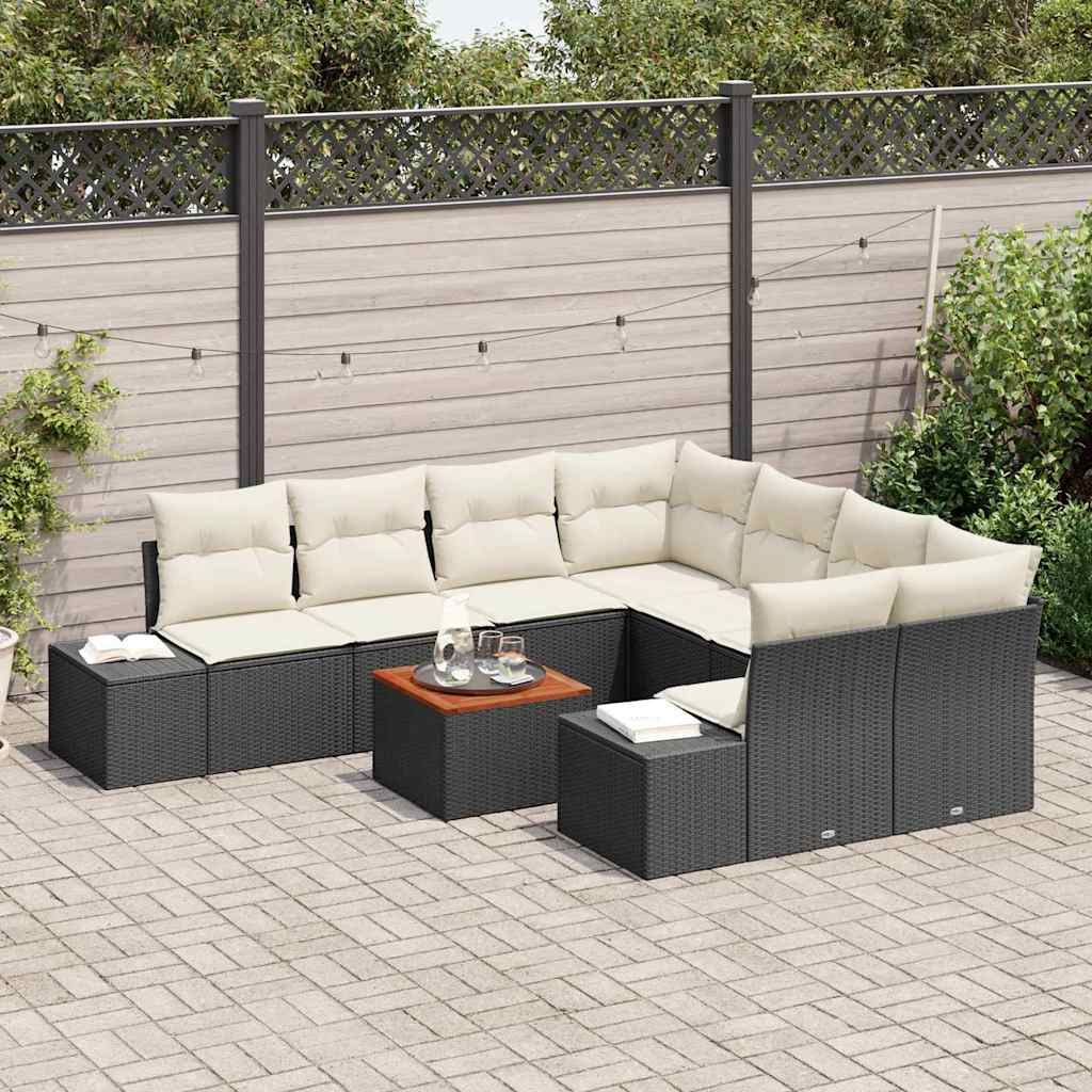 Set Divano da Giardino con cuscino 9 pcs Nero polyrattan - immagine 3