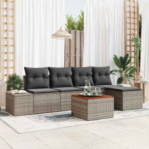 Set Divano da Giardino con cuscino 6 pcs Grigio Poly Rattan