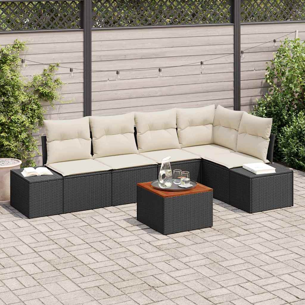 Set Divano da Giardino con cuscino 6 pcs Nero Poly Rattan