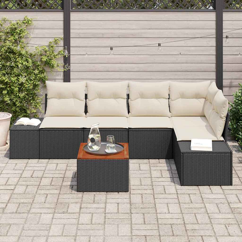 Set Divano da Giardino con cuscino 6 pcs Nero Poly Rattan - immagine 3