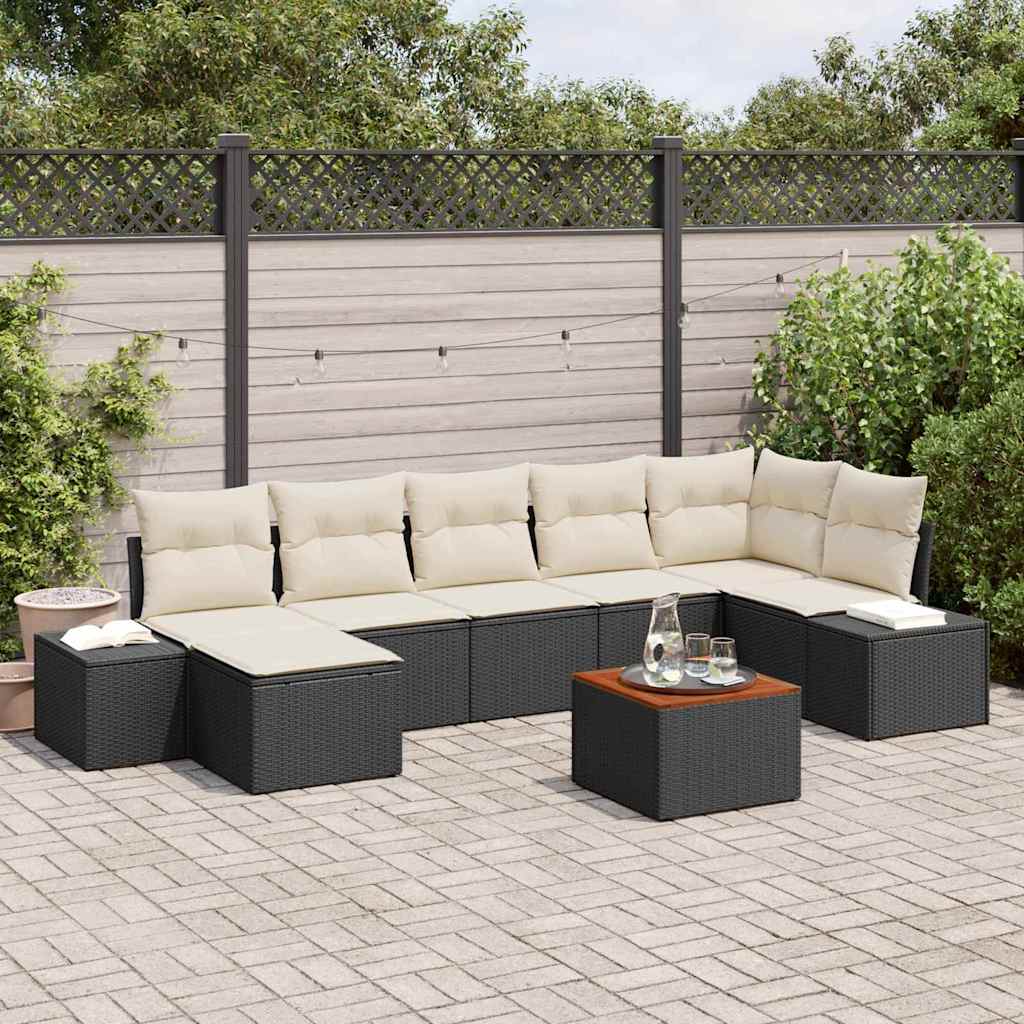 Set Divano da Giardino con cuscino 8 pcs Nero Poly Rattan