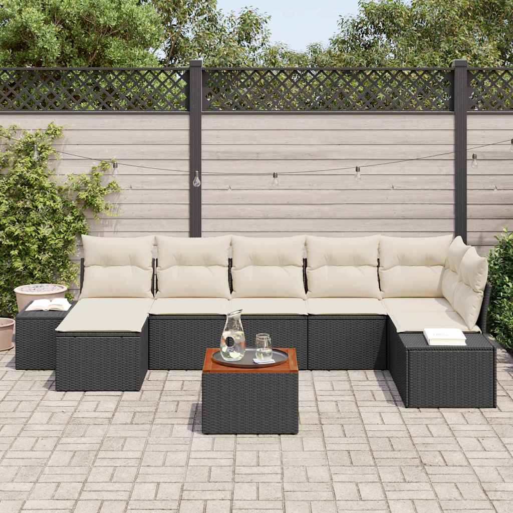 Set Divano da Giardino con cuscino 8 pcs Nero Poly Rattan - immagine 3