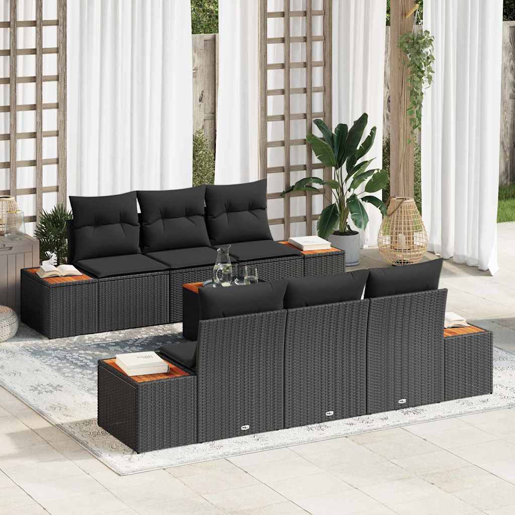 Set Divano da Giardino con cuscino 7 pcs Nero Poly Rattan