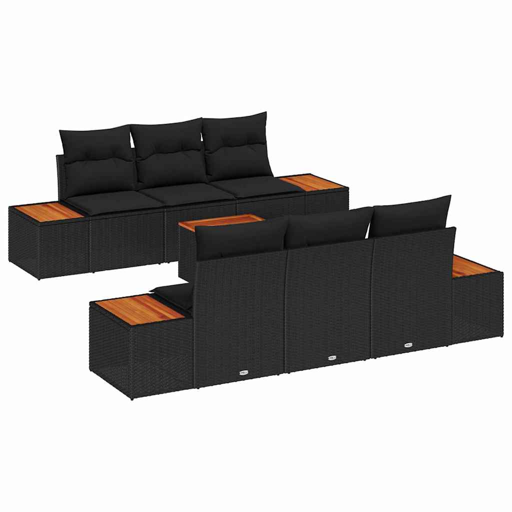 Set Divano da Giardino con cuscino 7 pcs Nero Poly Rattan - immagine 2