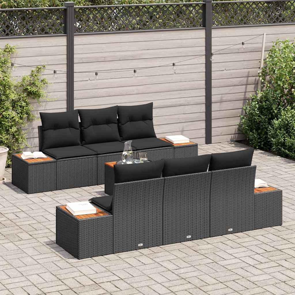 Set Divano da Giardino con cuscino 7 pcs Nero Poly Rattan - immagine 3