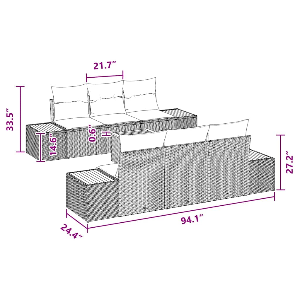 Set Divano da Giardino con cuscino 7 pcs Nero Poly Rattan - immagine 8