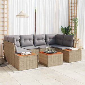 Set Divano da Giardino con cuscino 7 pcs Beige Poly Rattan